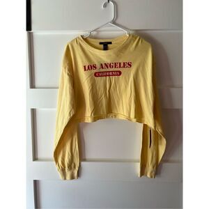 New Forever 21 Yellow Los Angeles California long sleeve Crop Top size large